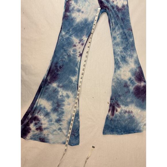 Bohemian Island Bell Bottom Pants Tie Dye Blue Purple Boho Unique 70s Small - Picture 4 of 8